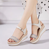 Sandals And High-Heeled Roman Pine Cream Sandals Round Head Water Drill Bohemian