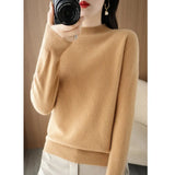 Zingj 2024 Autumn / Winter New Women's Korean Version Slim Half High Collar Short Solid Color Bottom Sweater-Outfit
