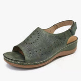 2025 Summer New Sloped Sandals Women's Hollow Flat Heel Toe Buckle With Retro Hole