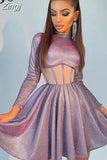 Elegant Bling Corset Patchwork Pleated Party Dress Female Transparent Fashion Glitter Sexy Dress Mini Clubwear
