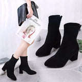 Belt Buckle High Heels Autumn And Winter Women's Black Warm Boots Women's Mid-Trough And Fashion