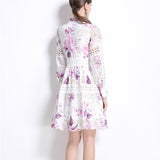 Famous Elegant Hollow Hook Flower Embroidery To Receive Waist Print Dress Women's Fashion