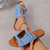 Summer New Rome Leisure Pure Color Leather Buckle With Flat Bottom Large-Size