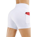 Shorts Solid Color High Waist Pocket Hip Tight Three-Point Hot Pants Running Training Fitness