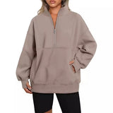 Women's Pocket Half-Zip Loose Leisure Splicing Collar Plus