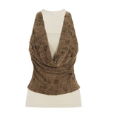 Hottie Wasteland Personality Fashion Hole-Breaking Collar Body Bump Color Slimless Sleeveless Vest Top