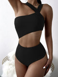 2024 New Sexy Shoulder-Style Thoracic Hollow Solid-Colored Swimsuit Bikini