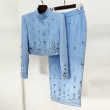 Star Fashion New Heavy Industry Nails Studded Short Top Dress Suit Two