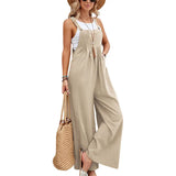 Solid Color Casual Suspender Trousers