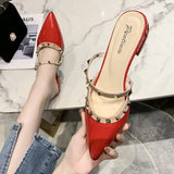 Half Slippers Women 2025 Summer New French Rivet Low Heel Cool Slippers Casual Fairy Dress