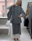 Women's Fashion Fashion Solid Color Button Bubble Sleeve Skirt Dress Set In Autumn