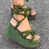 Summer New Large-Size Thick-Sled Strap Sandals Toe Round-Headed Rope Strap Fashion