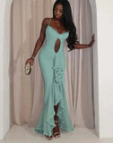 Hollow Out Ruffles Strap Midi Dress-Outfit