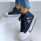 Spring And Autumn Denim High Help Canvas Shoes Ladies Casual Shoes Students Cloth Shoes Flat Shoes Shoes Single