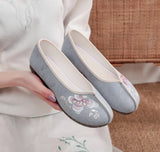 Zingj Shoes, Beef Tendon Sole Soft Sole Spring And Summer Cloth Shoes Embroidered Women's Singles Shoes Casual Mother Shoes Bean