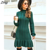 Ribbed Drop Waist Sweater Mini Dress For Women Mock Neck Long Sleeve Long Sweater 2023 Autumn Winter Knitted