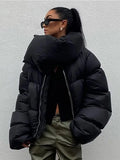 Coat Women Winter Casual Jacket Female Fashion Zipper Scarf Collar Short Puffer Jacket Ladies Green Parka