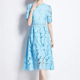 Spring Dress 2025 New Female Heavy Industry Water-Soluble Lace-In-Air Long-Colored Dress Holiday