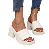 Bottom With Square Slippers Women Summer Wear High-Hee Broadband Strip Cold