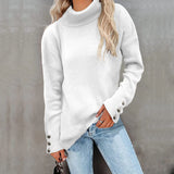 Zingj And Winter New Striped High Leader Mouth Button Sweater Solid Color Casual Loose Plus Size Sweater Woman-Outfit