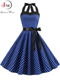 Dot Dress Women Vintage Swing Halter Belt 50s 60s Rockabilly Prom Party Dresses Retro Feminino