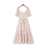 Floral Print Puff Ruffles Sleeve Midi Dress- Outfit
