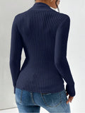 Women's Temperament Thread Under The Fork Knit Shirt Fashion Long-Sleeved Solid Color