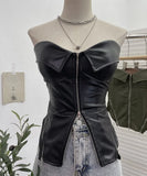 Shooting Hottie Retro Tender With Chest Pad Wrapped Bra Zipper Design Smear Bra Vest Short Sleeveless Top