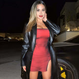 Y2K Sexy Slim Bodycon Split Dresses Women's Banquet Solid Sleeveless 2023Summer Skinny Sling Street Party Club Dress