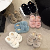 Tide Slew Soft 7Cm External Wear Hairy Slippers Women Flat-Bottom One-Word Drag Autumn New