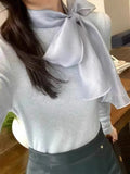 Design With Bow Temperament Elegant Knitted Shirt Autumn And Winter New Rich Gold Feeling Thin