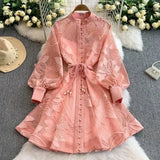 High-End Elegant Women's Dress Women's Court Style Strap To The Waist Hollow Embroidery Single Buckle A-Character
