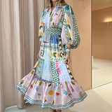 New Women's Temperament Commuting Print Painted Long-Sleeved Fashion