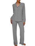 Long Sleeve Button Down Ribbed Knit Pajamas Set- Outfit