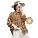 Spring And Autumn New Art Retro Long-Sleeved Shirt Women Loose Leisure Shirt Shirt Double Cotton Yarn