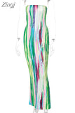 New Arrival Women Summer Strapless Dress Female Sexy Midi Sleeveless Off Shoulder Dress Girls Tie Dye Print Clothes