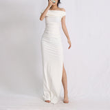 French Temperament One-Word Shoulder Dress Dress 2025 New Fashion Design Slimming Bag-Butle Dress Dress