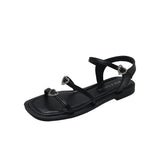 Sandals Women Wear New Summer Square Head With Roman Style Love Diamond Buckle Flat Sandals Slippers