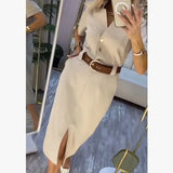 Casual Fashion One-Step Skirt 2025 New Ins Style Simple Straight V-Neck Long