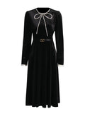 Elegant Wind Bottom Dress Women's Dress 2025 Autumn New Bow Long Sleeve Slim Dress