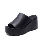Time 99] Head-Level Cow Skin Retro Slope Hedley Sandals Women In Summer Wearing Loose Cake Thick Bottom Fish Mouth Half