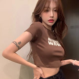 Zingj Hot Girls Short-Sleeved T-Shirt Women 2024 Summer Slim Slim High Waist Crop Short Top Ins