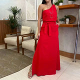 Zingj 2023 New Fashion Solid Color Diagonal Collar Sleeveless Casual High-Waisted Skirt Suit-Outfit