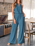 Summer New Women's Clothing Hanging Neck Top Broad Leg Pants Fashion Casual Cotton