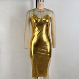 Zingj Women's Wear 2024 Autumn Hot Gold Wipe Breast Sexy Collect Purse Hip Irregular Sling Dress