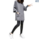 Zingj Autumn / Winter New Plus Size Women's Fat MM Loose Splicing Long Sleeve Coat Long Solid Color Top Round Collar