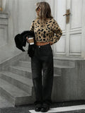 Women's Clothing 2025 Autumn And Winter New Leopard-Print Top Knitted Simple Set-Up