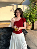 Xixi 13 Line 2025 Summer New Temperament Collar Tie With Bottom Knitted Short-Sleeved T-Shirt Women's Top