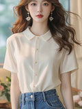 Chic Super-Looking White POLO Collar Short-Sleeved Shirt Women's Summer Unique Beauty Loose Thin