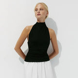 Women's Clothing 2025 Summer New Solid Color Bare Back Sexy Hanging Neck Vest T-Shirt